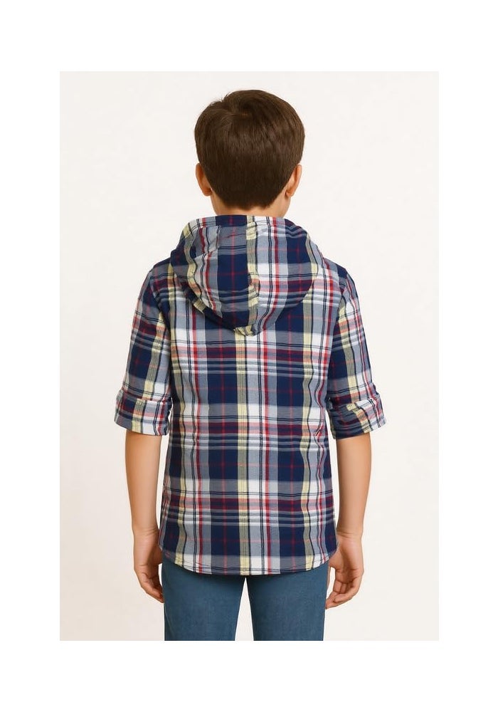 CAVIO Boys Cotton Checks Full Sleeve Hooded Shirt and T-Shirt - Image 2